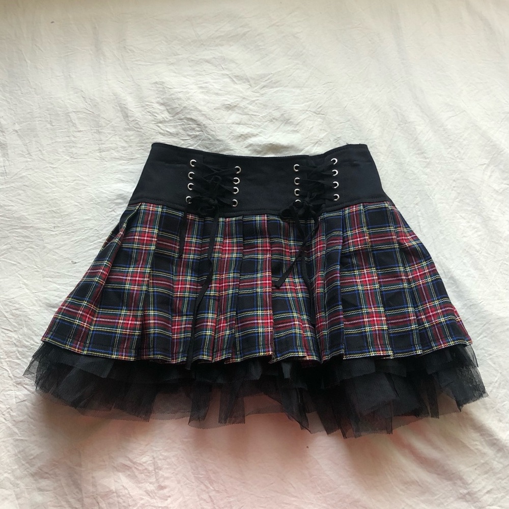 Royal Bones Plaid Goth Mini Skirt